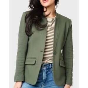 Gibsonlook Women's Inverted Notch Collar Cotton Blend Knit Blazer green size S